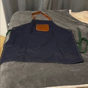Navy Blue Denim Work Apron with Brown Pocket